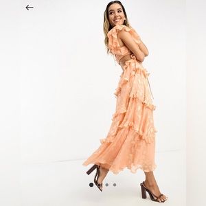 ASOS DESIGN floral burnout angel sleeve tiered maxi dress with cut out